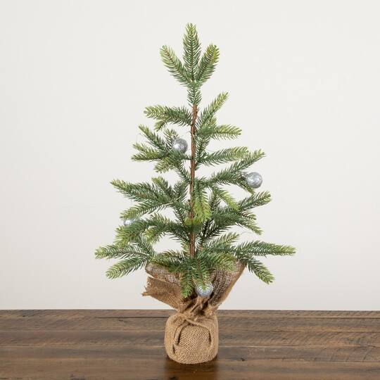 Nearly Natural 24" Pre-Lit Natural Look Fraser Fir Artificial Christmas Tree in Burlap Wrapped Base